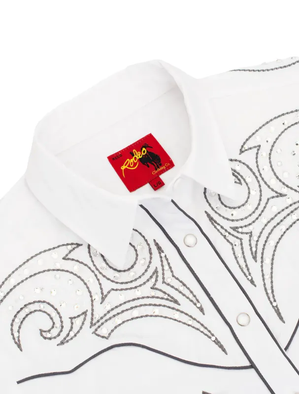 Rodeo Clothing Hvit Dameskjorte – Klassisk Western med Broderi