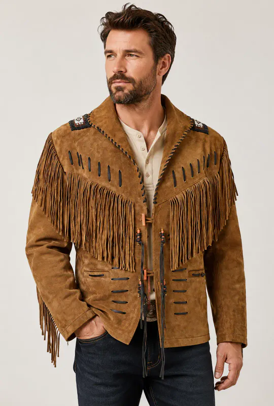 Western Skinnjakke med Frynser – Brun