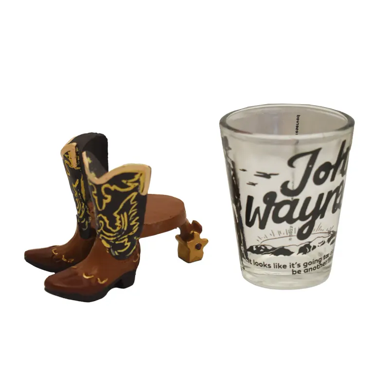 John Wayne Shotglass med Cowboyboot-holder – Sett med 6